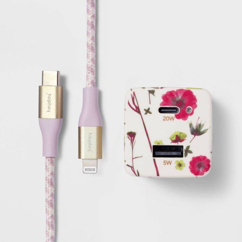 Heyday - 2-Port Wall Charger with 6' Lightning to USB-C Cable - heyday Floral